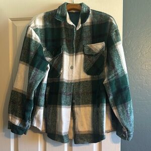 Oversized Green and White Plaid Jacket